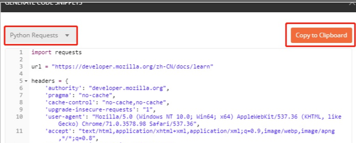 Postman快速实现python爬虫的header