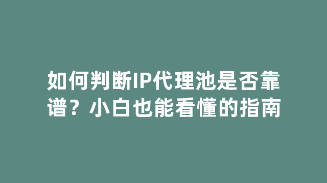 如何判断IP代理池是否靠谱？小白也能看懂的指南