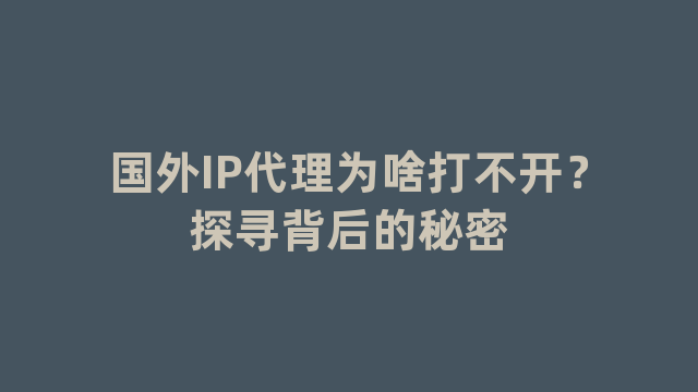 国外IP代理为啥打不开？探寻背后的秘密